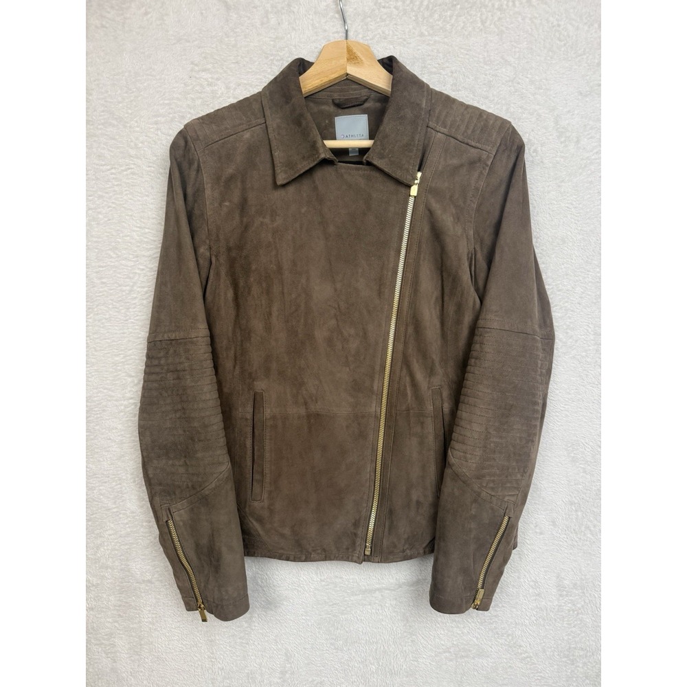 Athleta Helena Suede Brown Leather Moto Biker Jacket Women's M Boho Western Wear